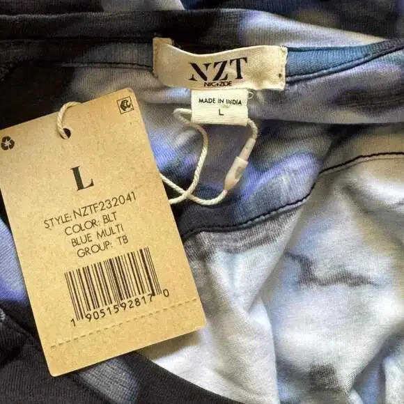 NZT Nic + Zoe Blurred Floral Long Sleeve Puff Shoulder Knit Tee Blue NWT Large - Picture 11 of 11